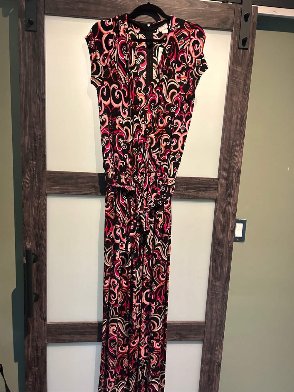 Sleeveless Swirl Print jumpsuit in Black, Pink & Cream